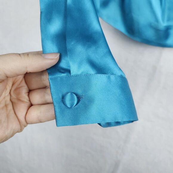 Vtg 100% Silk Satin Wrap Blouse Sz 4 Luxe Peck & Peck Long Sleeve Side Button - Picture 5 of 13